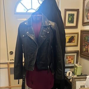 Black Leather Biker Jacket moto real leather like new lined